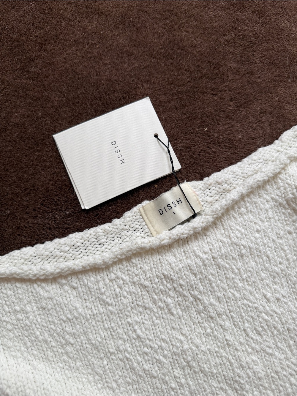 DISSH Cream Off-Shoulder Knit Sweater Dress